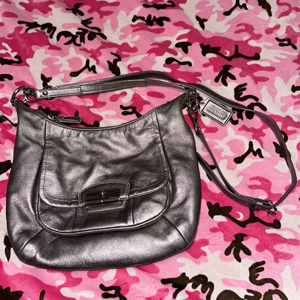 Coach Kristin leather hobo pewter/silver color, silver hardware, 19303 crossbody